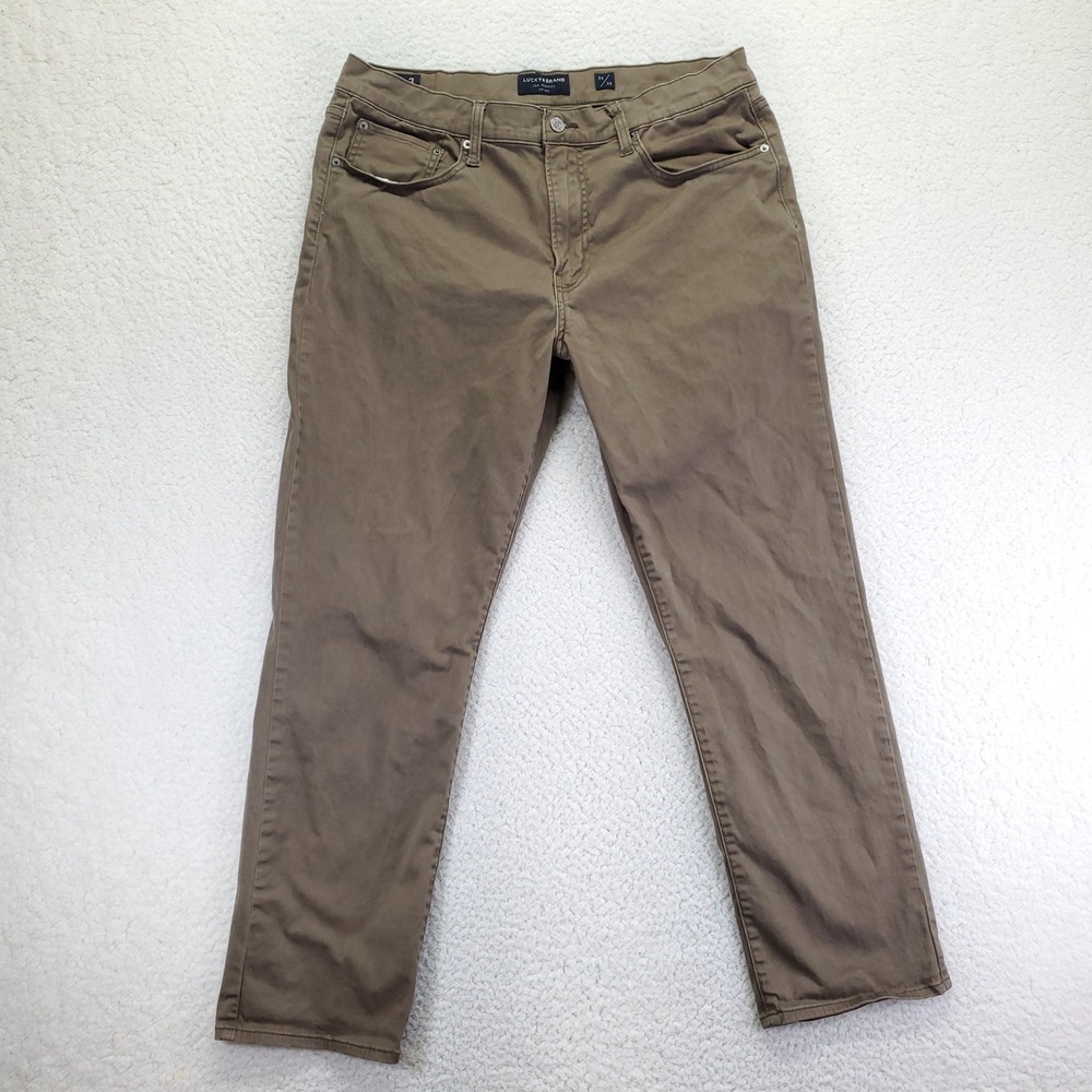 Lucky Brand 223 Straight Leg Pants Mens 36x30 Olive Khaki Stretch Cotton Twill